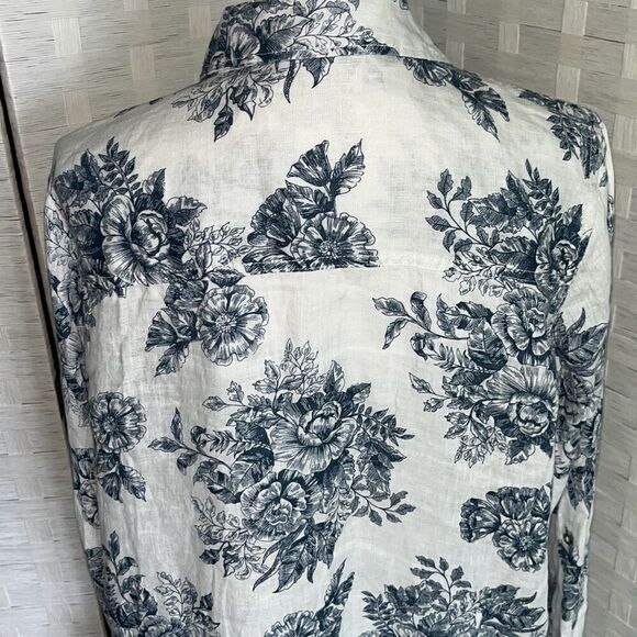 Beautiful Rachel Zoe Linen Shirt Floral Long Sleeve Button Down Top 100% Linen - Picture 5 of 14